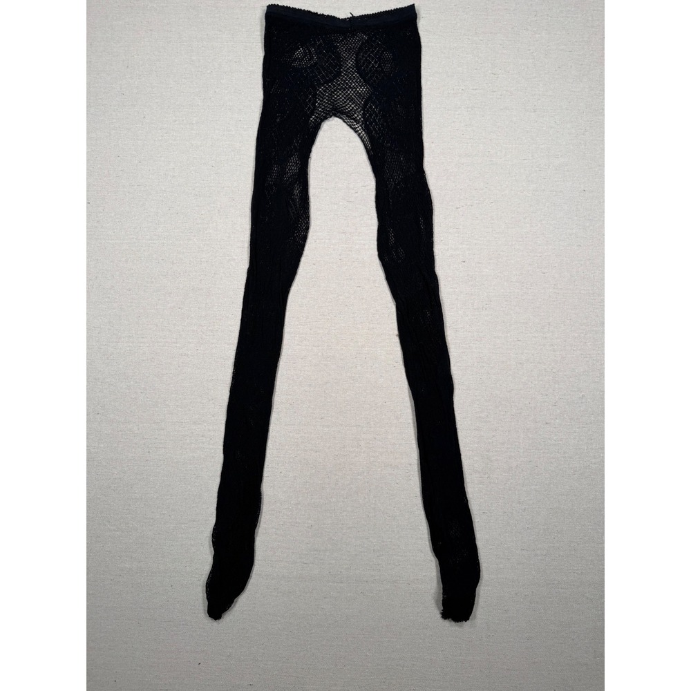 Vintage Black Crochet Knit Tights Diamond Open Work Mesh Hosiery Womens